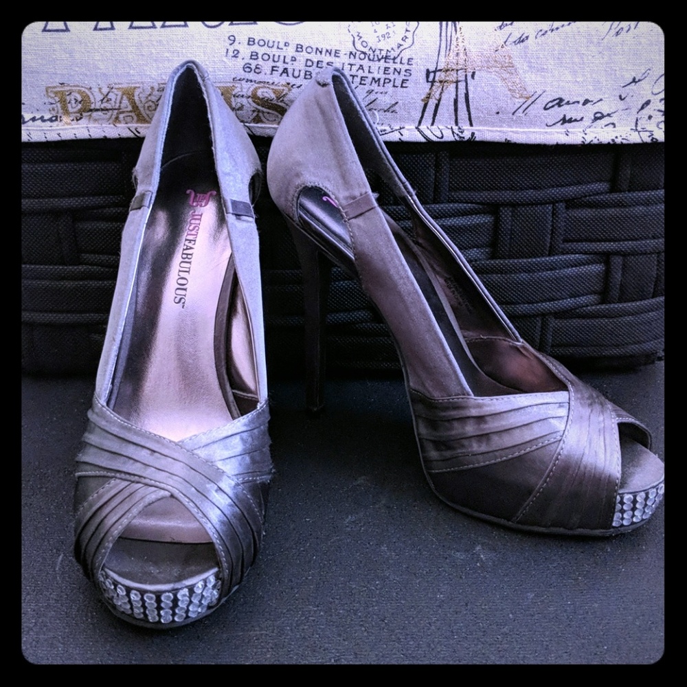 Silver/gray 5''  open toe high heels